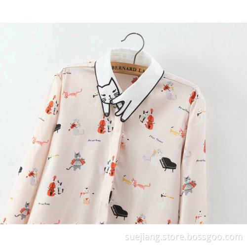Lässige bunte Cartoon Tierdruck Frauen Chiffon Shirt